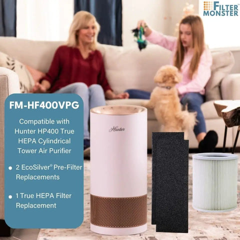 Replacement HEPA Filter Value Pack For Hunter HP400 Air Purifier Includes 2 Pre Filters And 1 H13 Filter In Living Room Setup