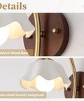 Close-up of Vintage Wireless Wall Sconces Set of Two Dimmable Rechargeable Wall Sconce with walnut wood base and ceramic lampshade.