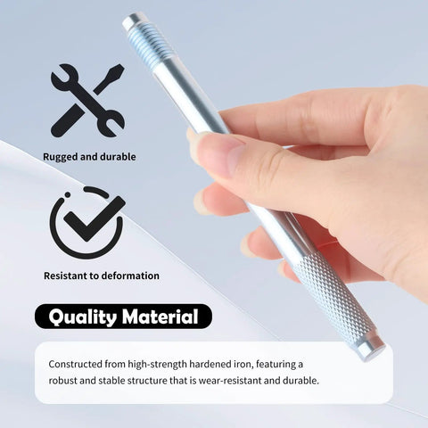 Hand holding 8 Piece Wheel Alignment Tool Kit component, highlighting rugged and durable design. Garage Ready Pro Grade Automotive Tools.
