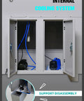 Internal cooling system of a Rock Solid CNC Milling Machine with blue hoses and motors for efficient operation.