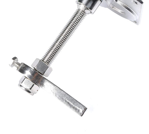 Stainless steel large flush hatch latch with back plate; side view shows threaded rod and lift handle.