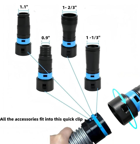 7 Piece Dust Collection Hose Adapters Kit For Home And Shop Vacuums, Handy Universal Fit For Most Woodworking Tools And Sanders, showing various adapter sizes.