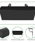 Railing Planter Set For Outdoor Plants 16 Inch Metal Rectangular Window Boxes With Adjustable Brackets And Drainage Hanging Pots Black