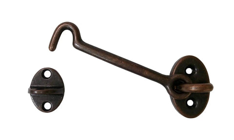Beefy Heavier Duty Brass Door Hook Latch And Eye 4 Inch Antique Copper Finish Durable Forged Brass Construction Bigger Hook Base