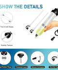 Power Steering Fluid Extractor Kit For Cars 200cc Manual Oil Sucker Pump with dual hoses and easy-grip syringe shown in detail.