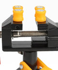 Close-up of Hella Durable Mini Bench Vise With Bombproof Suction Grip and Flawless 360 Degree Swivel Action, showcasing clamping mechanism.