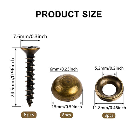 Product size details for Top Shelf Brass Decorative Screws With Caps For Cabinet Doors And Wood Furniture.
