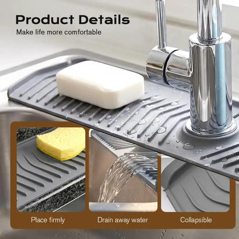 Heavy Duty 30 Inch Foldable Kitchen Sink Splash Guard And Slick Silicone Drainage Mat Keeps Countertops Freaking Clean Crisp Gray Finish With Embedded Scrubbing Pad