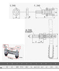 Technical drawing of Double Head Push Pull Clamp With 39mm Stroke And 136kg Force for precise measurements and assembly details.