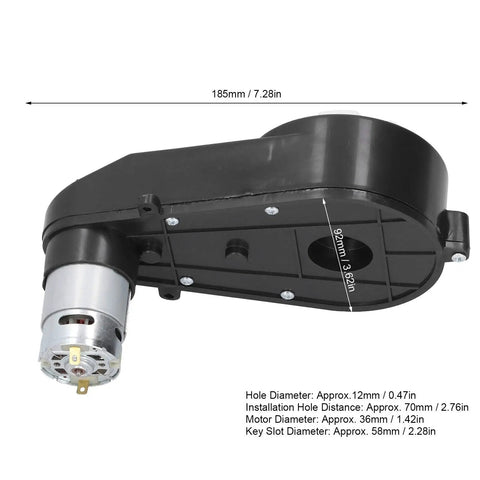 24V Electric Ride On Car Gearbox With 18000RPM 555 Motor Metal Gear Set dimensions shown