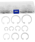 150 Piece Stainless Steel Snap Rings C Clip Retaining Ring Kit for Shafts with organized case visible