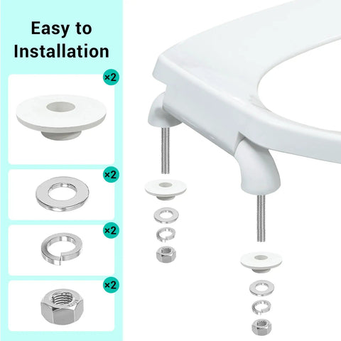 Easy to install hardware components for Heavy Duty Commercial Open Front Toilet Seat Built Tough For The Public Restroom Grind.