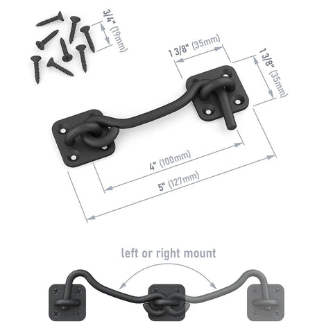 Heavy Duty Wrought Iron Barn Door Latch And Lock With Hand Forged Eye And Hook Black Powder Coat Finish dimensions