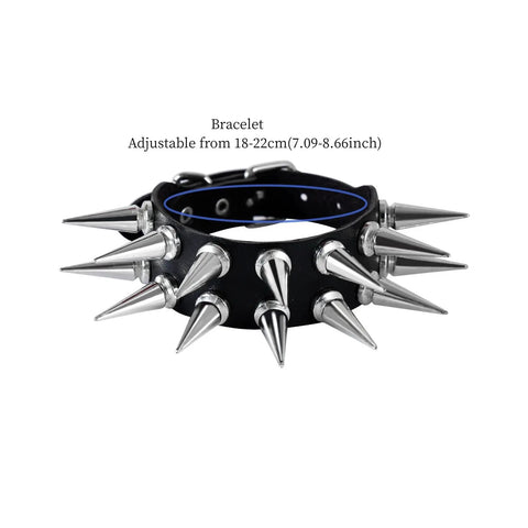 Kickin Punk Rock Leather Cuff Bracelet, Dope Gothic Steampunk Wristband with sharp metal spikes, adjustable faux leather.