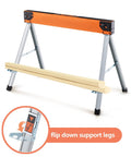Two Pack Portable Collapsible Saw Horses With Detachable 2x4 Support Arm, Heavy Duty Workhorse Stands For Woodworking