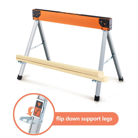 Two Pack Portable Collapsible Saw Horses With Detachable 2x4 Support Arm, Heavy Duty Workhorse Stands For Woodworking