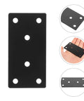 Two Pack Stainless Steel Straight Furniture Braces Black Flat Brackets rust resistant demonstration with hand showing size