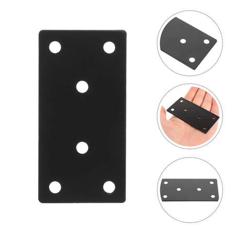 Two Pack Stainless Steel Straight Furniture Braces Black Flat Brackets rust resistant demonstration with hand showing size