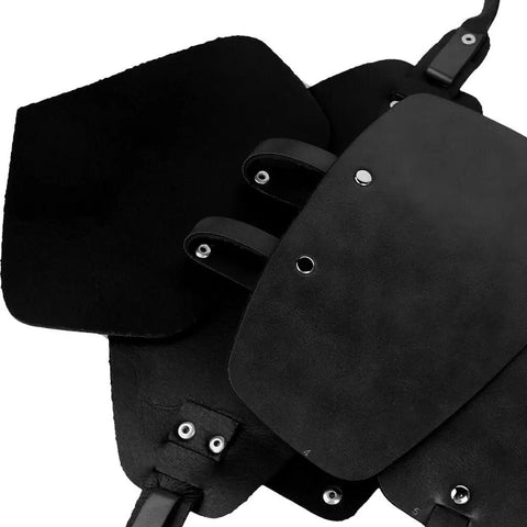 Black Badass Battle Ready Gothic Viking Pauldron Set PU Leather Shoulder Armor with metal rivets and buckles, detailed view