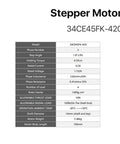 Specifications sheet for 34 Stepper Motor With Encoder, Closed-Loop Servo Motor, 4.5 Nm Torque, 4.2 A Current, CNC use.