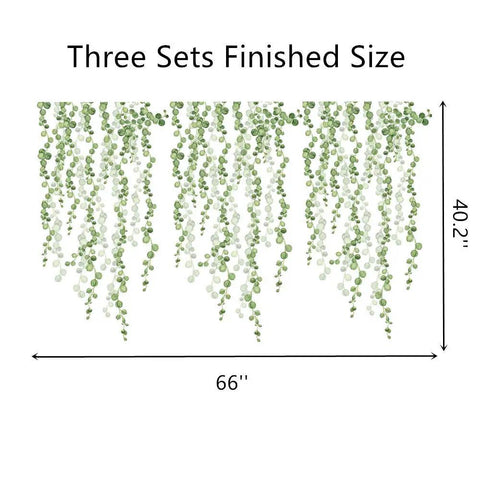 Hanging String Of Pearls Vine Wall Stickers Set With Green Leaves Dope PVC Peel And Stick Removable Wall Decals 66x40.2"