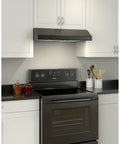 36 Inch Under Cabinet Range Hood With Light, Black Finish, Exhaust Fan For Kitchen Ventilation, Captur System Delivers Up To 300 CFM And Quiet 5.0 Sones installed in kitchen