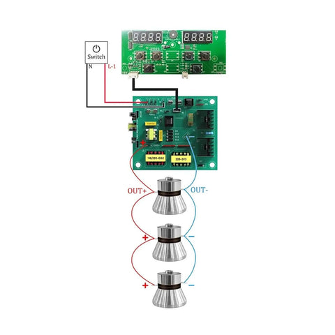 Beefy 180W Ultrasonic Cleaner PCB Driver Board Kit with 40KHz transducer setup diagram for precise PCB cleaning and degreasing