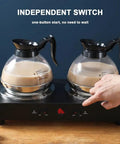 Heavy Duty Commercial Coffee Maker With Double Hot Plate Pot Warmer, glass pots on dual warmer with independent switches.