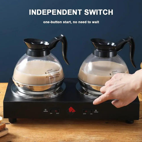 Heavy Duty Commercial Coffee Maker With Double Hot Plate Pot Warmer, glass pots on dual warmer with independent switches.