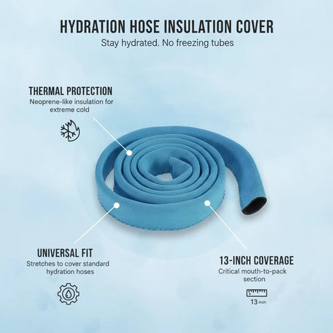 13 Inch Neoprene Style Hydration Hose Insulator Sleeve Thermal Cover rolled up on blue background