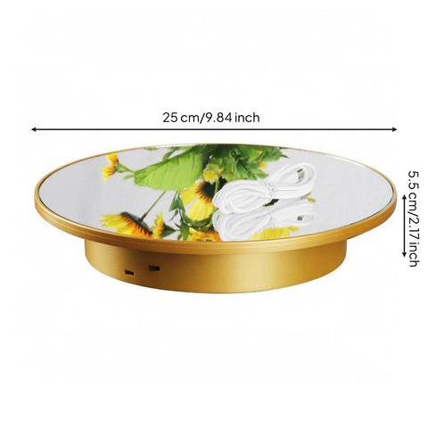 Stunning Mirror Gold Electric Rotating Display Stand Body Turntable For Photo Gear Online Sellers And Photographers, 25cm.