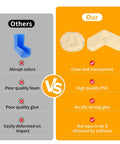 Comparison showing Baby Proof Corner Guard Kit 40 Pack, Clear Table Edge Bumpers versus competitors, highlighting durability and material.