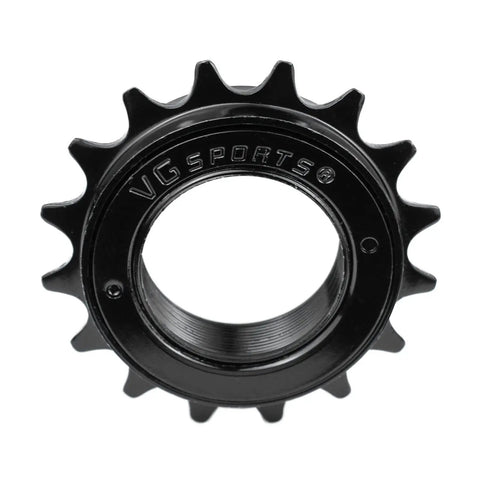 16T Freewheel For Single Speed Bikes One Half By One Eighth Inch Chain Compatible Threaded Type Replacement Part, black steel.
