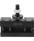 Wedge Type Piston Quick Change Tool Holder for CNC Lathes, model 250-202, made from rigid steel, front view, showing bolt-on design.