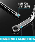 Distributor Clamp Wrench Set 1/2 Inch And 9/16 Inch SAE, 2-piece with 12 point box ends and knurled grip, shown with 3/8 inch drive adapter.