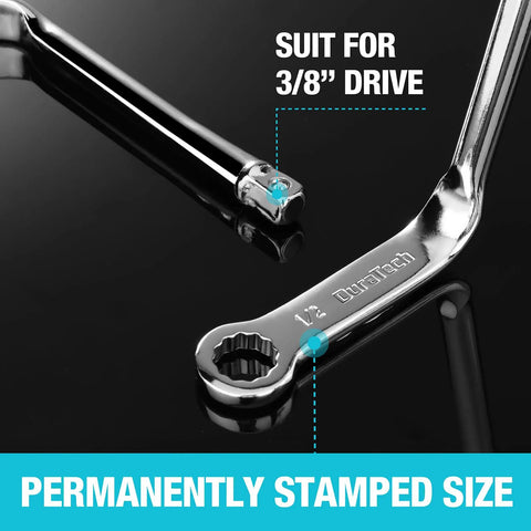 Distributor Clamp Wrench Set 1/2 Inch And 9/16 Inch SAE, 2-piece with 12 point box ends and knurled grip, shown with 3/8 inch drive adapter.