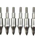 Close-up of 12 Pack Archery Field Points 125 150 Grain Stainless Steel Screw In Arrow Tips For Target Practice Pro Grade Hunting.