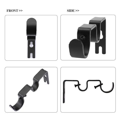 Heavy Duty Double Curtain Rod Brackets Set Of 2 In Black For 1 Inch And 5 Eighths Inch Rods front and side view