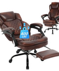 Big And Tall Heavy Duty Reclining Office Chair With Footrest 400 Lb Capacity Brown Leather Executive Desk Chair For Office Use.