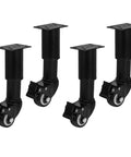 Adjustable Furniture Legs With Wheels Pack of 4 Black Cold Rolled Steel Easy Install and Stable Support for Beds Tables Cabinets Sofas