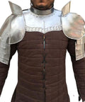 Iron Armor Gorget Set With Pauldrons And Spaulders For Medieval Cosplay, Steel Finish Costume Armor Shield For Shoulder And Neck