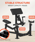 Preacher Curl Bench And 2 In 1 Arm Training Machine For Home Gym Plate Loaded Bicep Curl And Tricep Extension Station with weight labels.