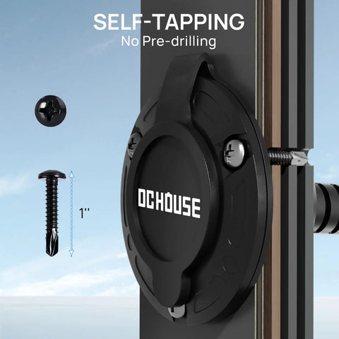 Close-up of a 15 Amp 125V Shore Power Inlet with Weatherproof Outlet Receptacle mounted on a surface, highlighting self-tapping feature.