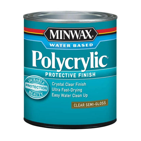Half Pint Clear Polycrylic Water Based Protective Finish Semi Gloss For Wood Surfaces Protects Furniture Cabinets Doors And Trim From Scratches Spills Dirt And Daily Wear Crystal Clear Coat Easy To Apply showing Minwax can