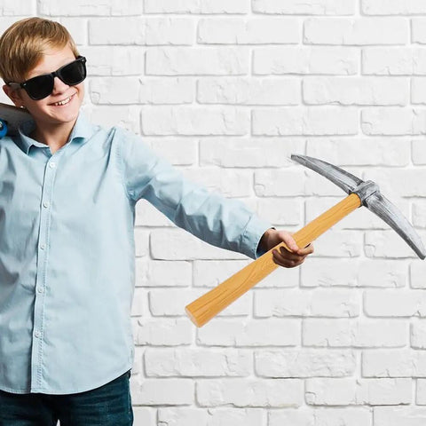 Child holding foam pickaxe from Two Piece Foam Pickaxe And Shovel Props For Mine Cosplay Party Decor Lightweight Plastic And Sponge Stage
