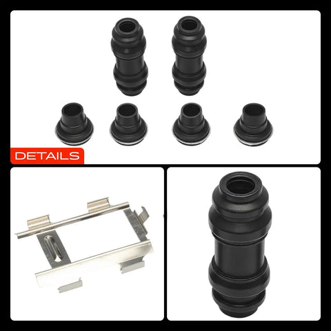 Top Tier Front Or Rear Disc Brake Hardware Kit For Dodge Sprinter 2500 And 3500 Plus Freightliner Models Years 2002 Through 2006 Reliable Upgrade For Smooth Stopping Power And Safety On The Road black rubber boots and metal brake clip details