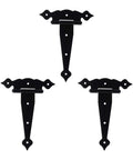 Heavy Duty T Shaped Black Door Hinges Set Of 3 With Flower Decorative Strap Hinges For Barn Doors Garden Sheds Fences And Gates