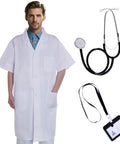 White Short Sleeve Lab Coat XL Costume For Adults And Teens Unisex Scientist Doctor Outfit With Stethoscope And ID Card