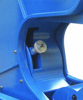 Close-up of the Heavy Duty Three Wheel Belt Grinder components showing the 7-inch wheel and housing, built for 110v outlets.