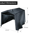 Dimensions of All Weather Outdoor Storage Shed Tent With Waterproof Cover Windproof Portable Carport Garage Shelter Roll Up Zipper Door And Vents UV Resistant Canopy For Motorcycle Bike Lawn Mower Tools 5 By 7 Point 2 By 5 Point 4 Feet showing 68 inch height, 87 inch length, 63 inch width